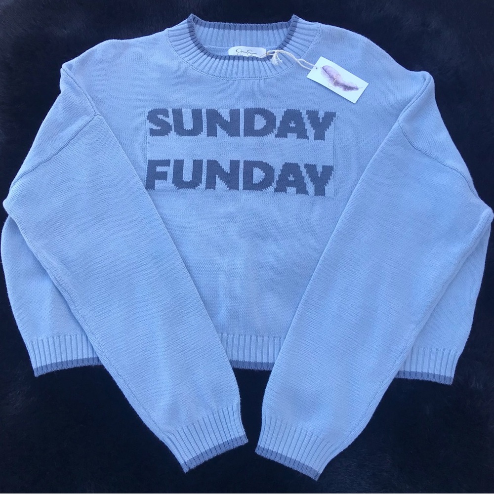 NEW ~ Jessica Simpson Sunday Funday Light Blue Sweater Top